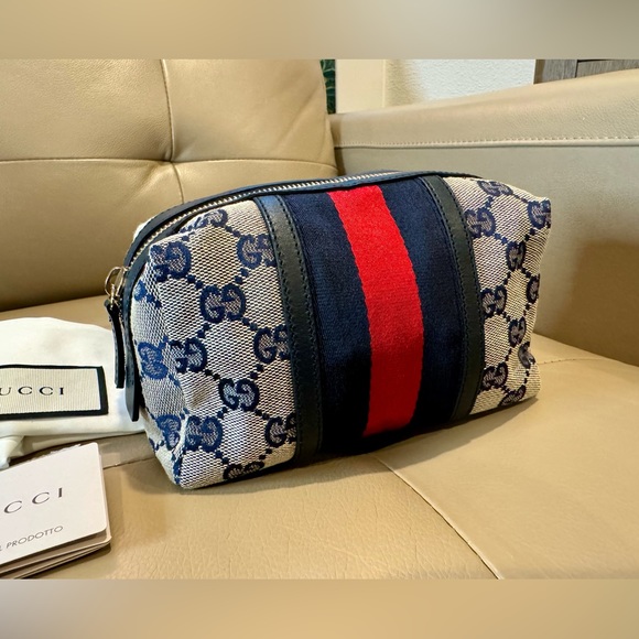 Sold x x GUCCI GG supreme canvas cosmetic pouch red and blue web - Picture 5 of 14
